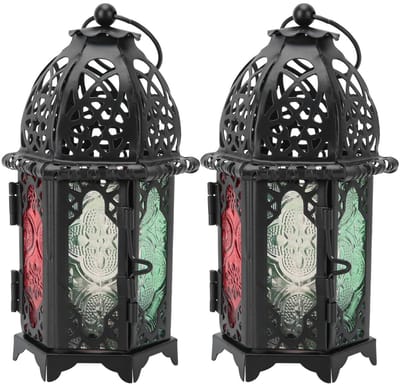 Allecto - Decoratieve Lantaarns - Vintage Theelichtjes - Retro Ontwerp - Zwart - Kaarsenhouders - Perfect voor Feesten - Voor Binnen en Buiten