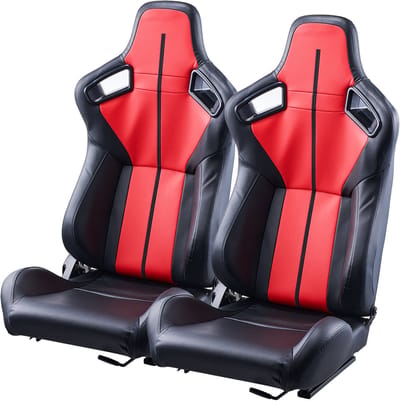 Racezitjes, set van 2, verstelbare liggende cockpit, zeer elastisch schuimrubber, PVC-leer, Q235B-schuif voor raceauto's en skelters