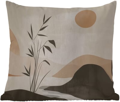Tuinkussen - Japandi - Landschap - Beige - 40x40 cm - Weerbestendig