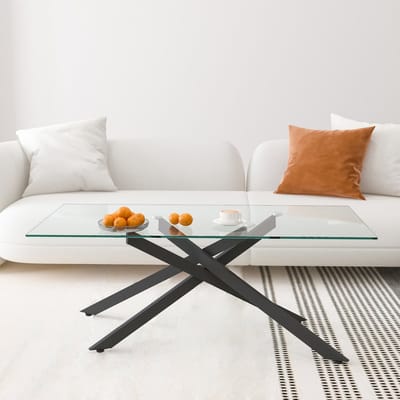 MODENUIT Salontafel - Rechthoekig Met Gehard Glas - Voor Woonkamer En Zithoek - Glas En Metaal - Zwart - 120x60x46 Cm