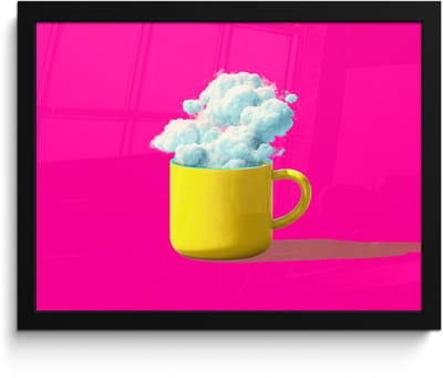 Poster in lijst - Fotolijst 40x30 cm - Posters - Mok - Wolken - Roze - Minimalitisch - Posterlijst zwart - Decoratie - Wanddecoratie woonkamer - Muurdecoratie slaapkamer