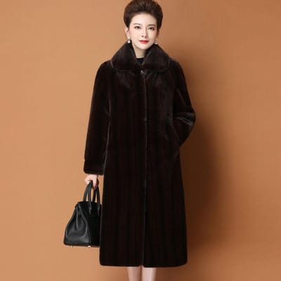 Winter Mohair Warm Alles-match Plus Katoen Dikke Jas Dames Lengte Jas Dames Bontjas Dames Nertsbont High-end Nertsbont Jas L brown