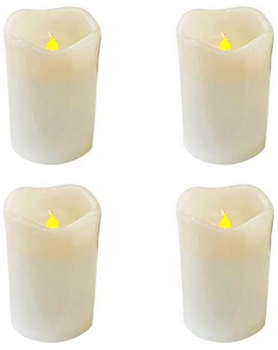 Mojawo Set van 4 stuks led-waskaarsen, vlamloos, van echte was, ledlampen, wit, 12,5 cm x 7,5 cm, met timerfunctie en flikkerlicht