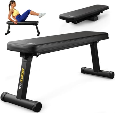 Trex Sport TX-100B Rechte Bank Voor Krachttraining – Rechte Fitnessbank – Stabiele Trainingsbank – Voor Dumbbell Oefeningen – Inklapbaar – Tot 120 kg