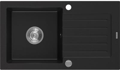 Mexen Pablo granieten spoelbak 1-kamer met afdruiprek 752 x 436 , zwart, sifon chroom - 6510751010-77