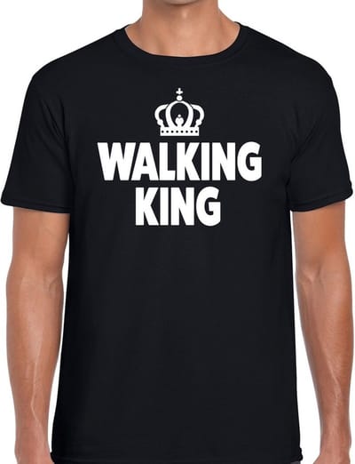 Walking King t-shirt zwart heren - feest shirts heren - wandel/avondvierdaagse kleding S