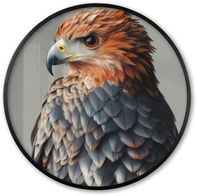 Poster in lijst Rond - Fotolijst 60x60 cm - Posters - Vogel - Realistisch - Veren - Bruin - Ronde posterlijst zwart - Decoratie - Wanddecoratie woonkamer - Muurdecoratie slaapkamer