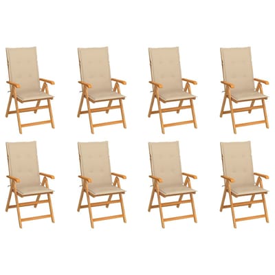 vidaXL - Verstelbare - klapstoelen - met - kussens, - 8 - stuks, - massief - teakhout