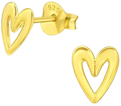 Joy|S - Zilveren hartjes oorbellen - hartje 6 x 7 mm - oorknoppen - gold plated