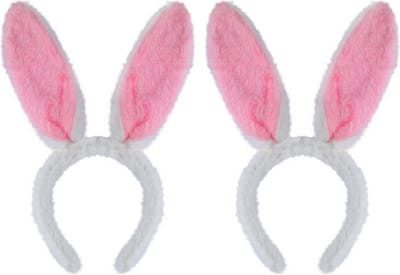 Henbrandt Konijnen bunny oren - 2x stuks - wit met roze - voor volwassenen - 29 x 23 cm - Feest diadeem konijn / paashaas - Paas verkleedkleding