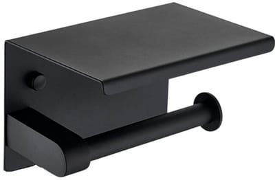 Toiletrolhouder met plankje - Zwart - Plateau - Wc Rol Houder Zwart - Toiletrolhouder - Hangend - RVS