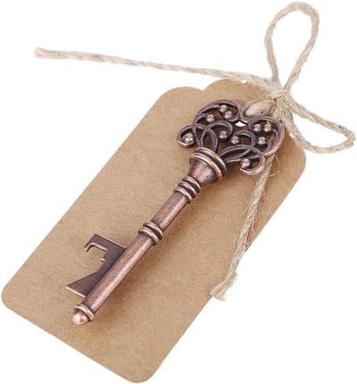 Vintage Hartvormige Sleutel Flesopener, Sleutelhanger Hangers in Koper met Labels voor Bruiloft, Feest, Verjaardag en Valentijnsdag