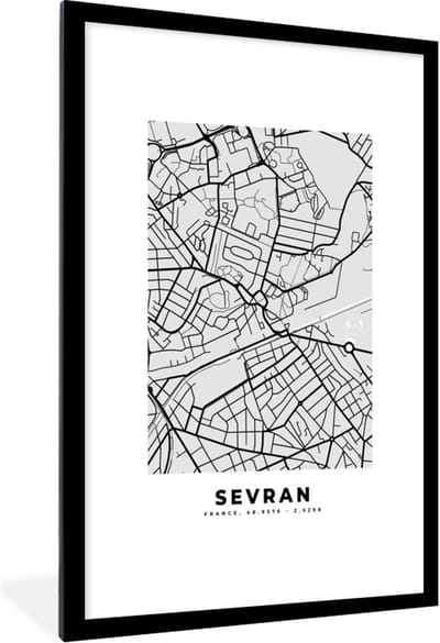 Fotolijst incl. Poster - Kaart - Stadskaart - Sevran - Plattegrond - Frankrijk - 80x120 cm - Posterlijst