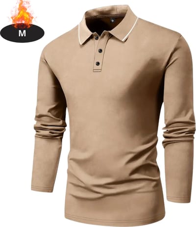 Livano Poloshirt Heren - T-Shirt Heren - Shirt - Overhemd - Polo Shirt Lange Mouwen - Khaki - M
