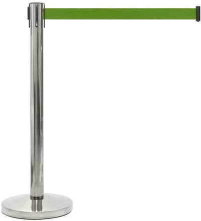 GJ Floors - Afzetpaal met trekband | Chroom - Appelgroen - Hoogte: 92 cm - Lengte: 200 cm - Steel diameter: 5,1 cm
