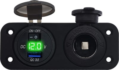 ProRide 12V USB Autolader Inbouw met Schakelaar/Voltmeter - 5V/2.4A - met 12/24V Sigaretten stopcontact - Groen