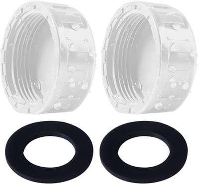 Set van 2 witte PVC schroefdoppen 32 mm met rubberen afdichtingen voor 1'' interne draadslangen, ideaal voor tuin- en sanitaire toepassingen
