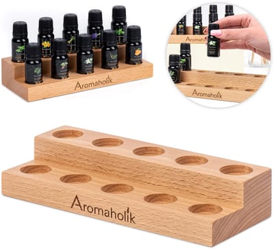 Aromaholik - Etherische Olie Organizer - Houten Display voor 10 Flesjes (10ml) - Beukenhout