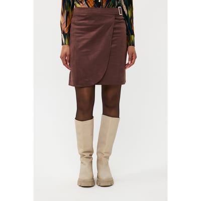 EsQualo Skirt Overlap Suedine Chocolate Maat: 36 | Mini Rokken Outlet | Dames | Bruin