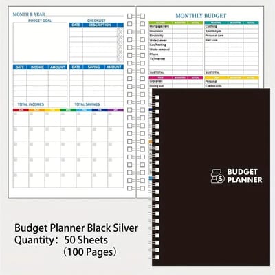 Planificateur de budget mensuel à couverture rigide en PVC, 50 feuilles, planificateur financier non daté avec carnet de suivi des dépenses