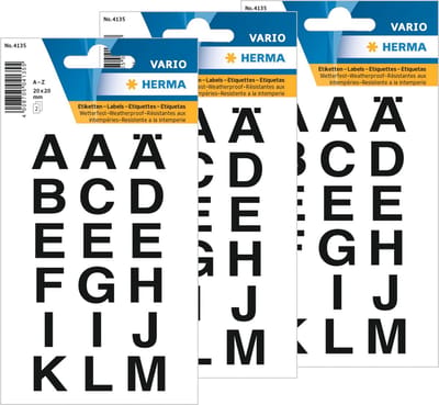 Herma Stickervel alfabet - 108x stuks - plak letters - A tm Z - zwart - 20x20 mm