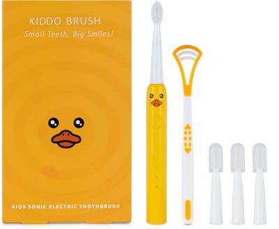 Kiddo Brush Elektrische Tandenborstel voor Kinderen (Vanaf: 3+ jaar) - Inclusief 4 opzetborstels & Tongscraper - 100 dagen batterijduur - Kindertandenborstel geschikt voor kind & peuter - Eendje