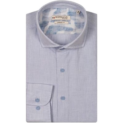 Giordano Overhemd Row Soft Washed Cotton Linnen Cutaway Collar Micro Gingham Check Licht Blauw / male