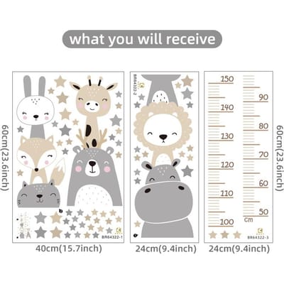 Cartoon Dieren Beer Leeuw Hert Nijlpaard Sterren Lengte Liniaal Muurstickers Voor Kinderkamer Jongens Meisjeskamer Kinderkamer Muurstickers