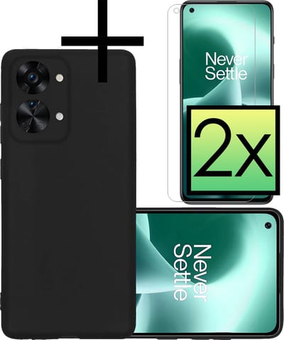 Hoesje - Met 2x Screenprotector - Geschikt voor OnePlus Nord 2T - Sterk & Shockproof - Back Cover - Siliconen Case - Telefoon Hoes - Zwart