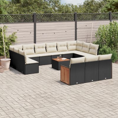 vidaXL - 14-delige - Loungeset - met - kussens - poly - rattan - zwart