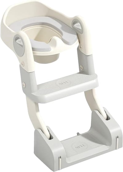 Toiletbril voor peuters - Potjestrainer met trap - Potjestraining thuis - Antislip en omvormbaar - 49.9 x 38.3 cm - Grijs