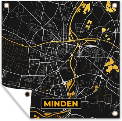 Tuin poster Goud – Duitsland – Plattegrond – Gold – Stadskaart – Kaart – Minden - 200x200 cm - Tuindoek