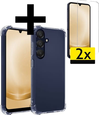 Hoesje - Met Screenprotector - 2 Stuks - Geschikt voor Samsung Galaxy A25 - Sterk & Shockproof - Siliconen Case - Back Cover - Telefoon Hoes - Shock Proof - Telefoonhoesjes - Transparant