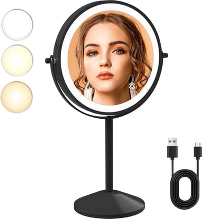 Oplaadbare LED Make-up Vanity Mirror met 1x/10x vergroting - 3 kleuren, lichten en vergrote reflectie voor make-up spiegel (710B10X)
