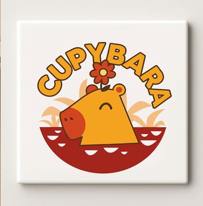 Cupybara Keramische Tegel 15x15 cm – Schattige Capibara met Bloem Ontwerp – Leuke Dieren Wanddecoratie & Perfect Cadeau voor Natuurliefhebbers