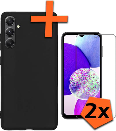 Hoes - Met 2x Screenprotector - Geschikt voor Samsung Galaxy A14 - Sterk & Shockproof - Back Cover - Siliconen Case - Telefoon Hoes - Zwart
