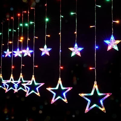 Daity Slaapkamer Starlight Gordijnverlichting - Plug-in 300cm LED-feeërieke twinkelende lichtjes met stervormige waterdruppels - koppelbare raamverlichting met afstandsbediening - 8 verlichtingsstanden - geschikt voor kerstmaandecoratie - kleurrijk