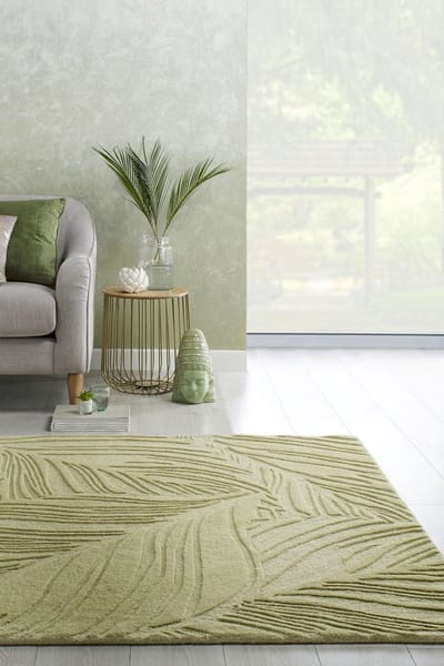 Flycarpets Lino Leaf Modern Laagpolig - 100% Wol Vloerkleed - Salie Groen - 200x290 cm