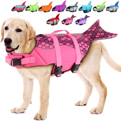 Hondenreddingsvest – Veiligheidsvest voor honden – Zwemvesten voor honden – Oxford stof – Met reddingshandgreep – Geschikt voor honden met een gewicht van 7–10 kg– Zeemeerminmodel – Roze Maat M