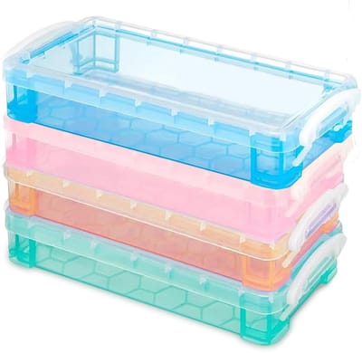 Dailygoods- Pennendoos met Deksel - 4 Stuks - Transparante Opbergdoos - Stapelbaar - Pennenhouder - Ruimtebesparend - Betrouwbare Kwaliteit