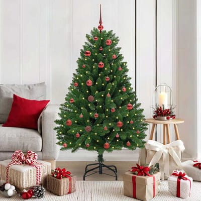 vidaXL - Kunstkerstboom - 150 - cm - 150 - LED's - Warmwit - PVC - en - Staal - Groen