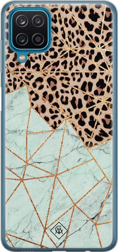 Casimoda® hoesje - Geschikt voor Samsung A12 - Luipaard Marmer Mint - Backcover - Siliconen/TPU - Bruin