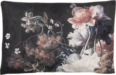 Clayre & Eef Sierkussen 60x40 cm Zwart Wit Polyester Bloemen