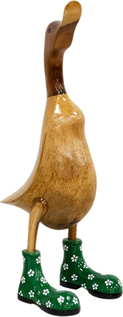 JoJo Living Woonaccessoires - Dieren - Houten eend met laarzen - L - Groen - 48 cm - Handgemaakt