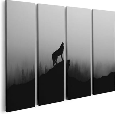 Artaza Canvas Schilderij Vierluik Silhouet Van Een Huilende Wolf - Abstract - 80x60 - Foto Op Canvas - Canvas Print