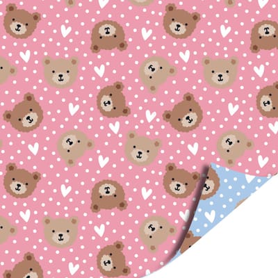 Het Inpakhuis - Cadeaupapier - Inpakpapier - Kadopapier - Beertje - Baby - Geboorte - Kraamcadeau - Babyshower - Little Bear - Blauw - Roze - 50cm x 3mtr