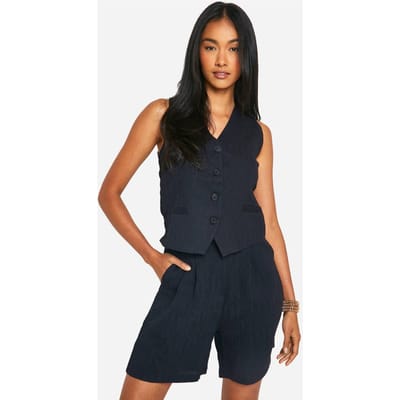 boohoo Dames Linnenlook Naad Detail Getailleerde Vest | Black | Maat: Small