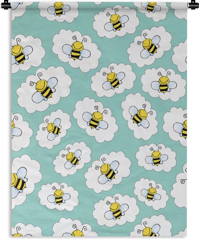 Wandkleed - Wanddoek - Bij - Insecten - Patroon - Groen - 90x120 cm - Wandtapijt