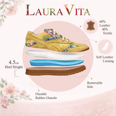 Laura Vita Tivanao-05 dames sneakers van geel leer met bloemenprint