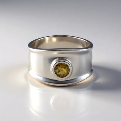 Cavill - Zilveren ring met onverhitte gele tanzaniet 0,419 ct - 925 Sterling zilver geplatineerd - Ronde briljant 5 mm - Modern elegant design